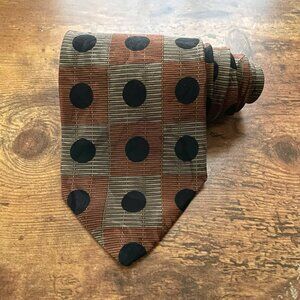 Vintage 90s Robert Talbott Studio Tie Olive Green Brown Geometric Check Silk